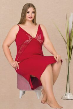 Alternative view of Μονόχρωμο Γυναικείο Νυχτικό Plus Size 8900 - ΚΟΚΚΙΝΟ, 3XL