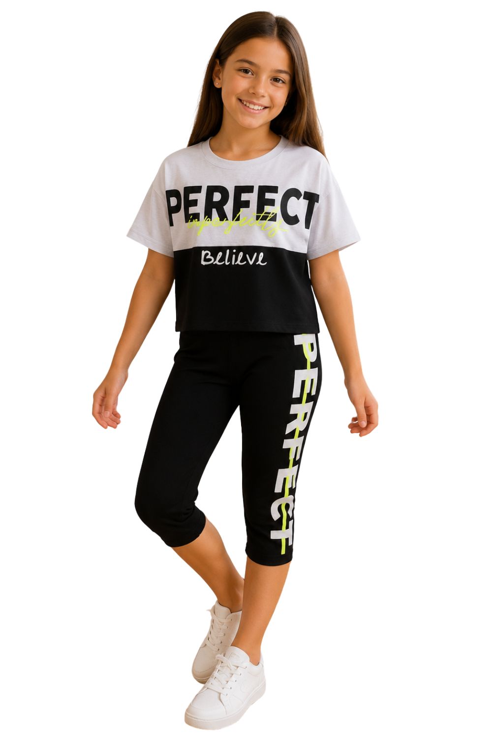 Σετ Παιδικό Μπλουζάκι Παντελονάκι Miss Perfect E0441 - ΛΕΥΚΟ-ΜΑΥΡΟ, 4 Ε - Image 2