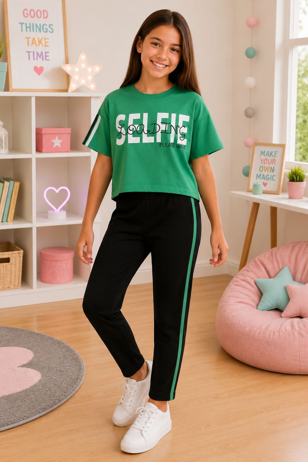 Σετ Παιδικό Μπλουζάκι Παντελόνι Selfie E22712 - ΠΡΑΣΙΝΟ, 11 Ε